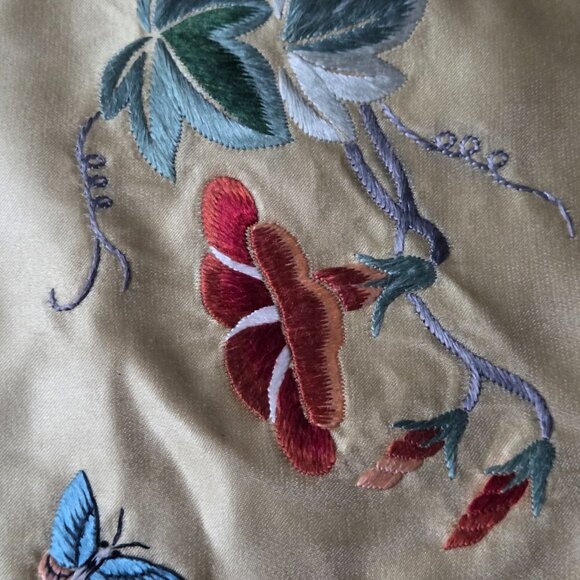 Vintage Elegant Silk Embroidered Cloth Floral Butterfly Picture Panel - Picture 2 of 7